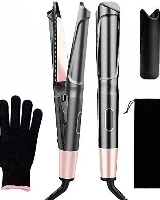 2 in 1 Far infrared Hair Straighter Curler LCD Digital Temperature Display Curling Iron PTC Heating Anti scalding One button Lock Hair Curler 2 in 1 Far infrared Hair Straighter Curler LCD Digital Temperature Display Curling Iron PTC Heating Anti scalding One button Lock Hair Curler