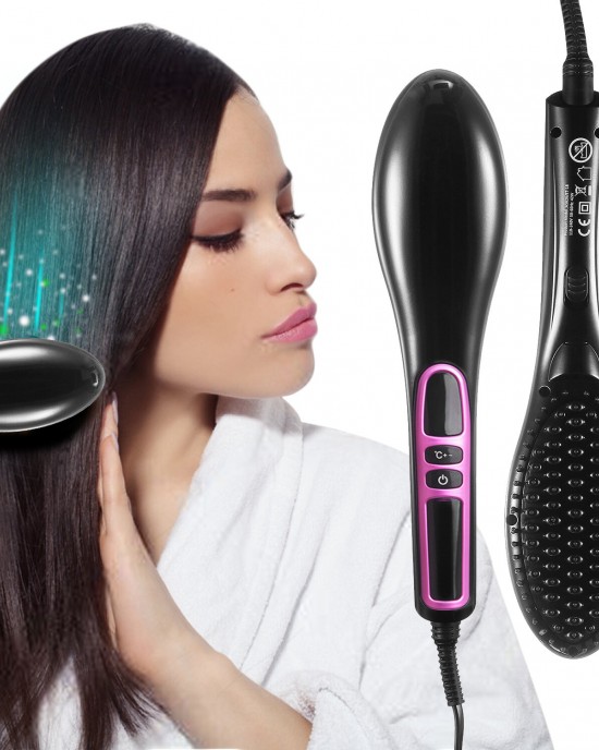 Hair Straightener Brush Anti  scald Electric Ionic Straightening Comb Ceramic Heating Temperature Adjustable Auto  Off Hair Brush