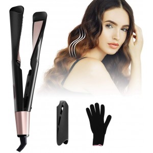2  in  1 Far  infrared Hair Straighter Curler LCD Digital Temperature Display Curling Iron PTC Heating Anti  scalding One  button Lock Hair Curler