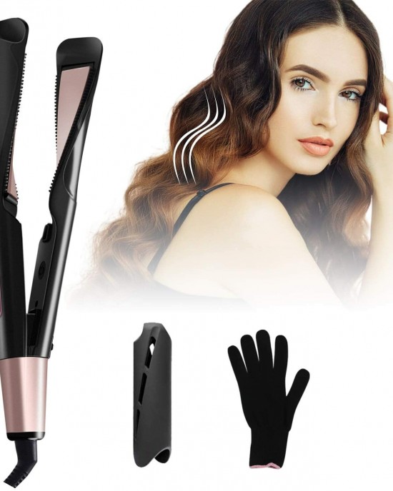 2 in 1 Far infrared Hair Straighter Curler LCD Digital Temperature Display Curling Iron PTC Heating Anti scalding One button Lock Hair Curler 2 in 1 Far infrared Hair Straighter Curler LCD Digital Temperature Display Curling Iron PTC Heating Anti scalding One button Lock Hair Curler