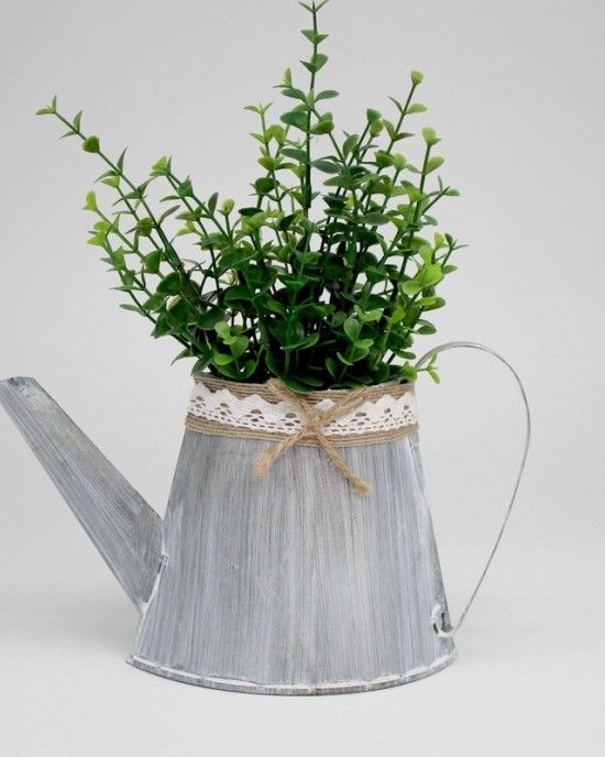 2 PCS Pastoral Simulation Flower Ornaments Wrought Iron Flower Pots Dining Table Potted Ornaments  Color  Grey