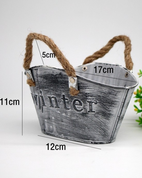 2 PCS Pastoral Simulation Flower Ornaments Wrought Iron Flower Pots Dining Table Potted Ornaments  Color  Black