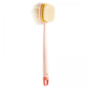 SW076 Double Side Bath Brush Disassembly Long Handle Soft Nylon Brush  Color  Pink Flocking