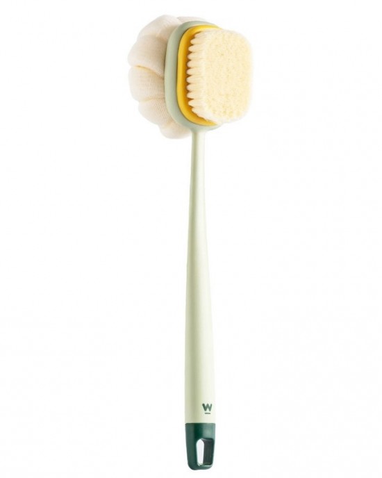 SW076 Double Side Bath Brush Disassembly Long Handle Soft Nylon Brush  Color  Green Flocking