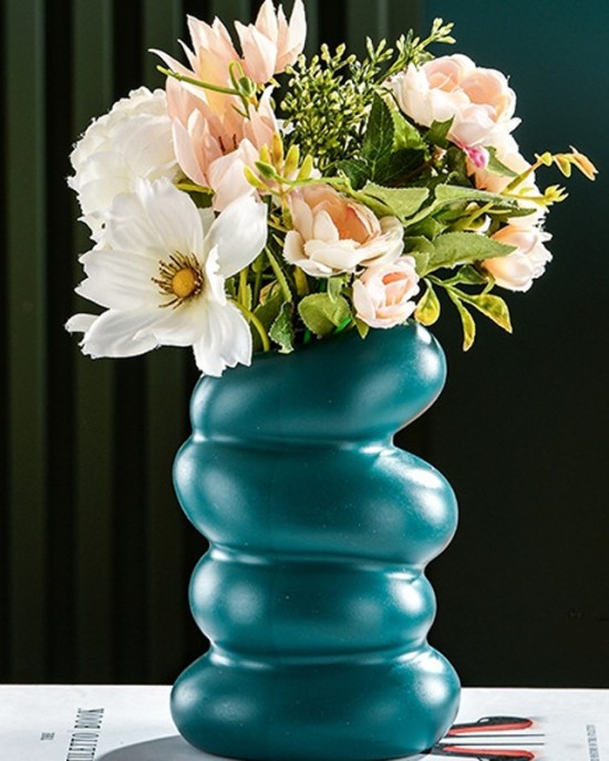 Plastic Spiral Wet   Dry Flower Vase Imitation Glaze Porcelain Flower Arrangement  Dark Green