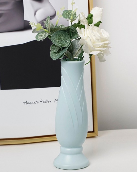 Petal Shaped Simple Drop Proof PE Vase Imitation Porcelain Home Decoration Ornaments Green Petal Shaped Simple Drop Proof PE Vase Imitation Porcelain Home Decoration Ornaments Green