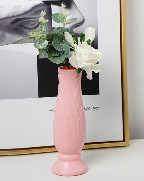 Petal Shaped Simple Drop  Proof PE Vase Imitation Porcelain Home Decoration Ornaments  Pink