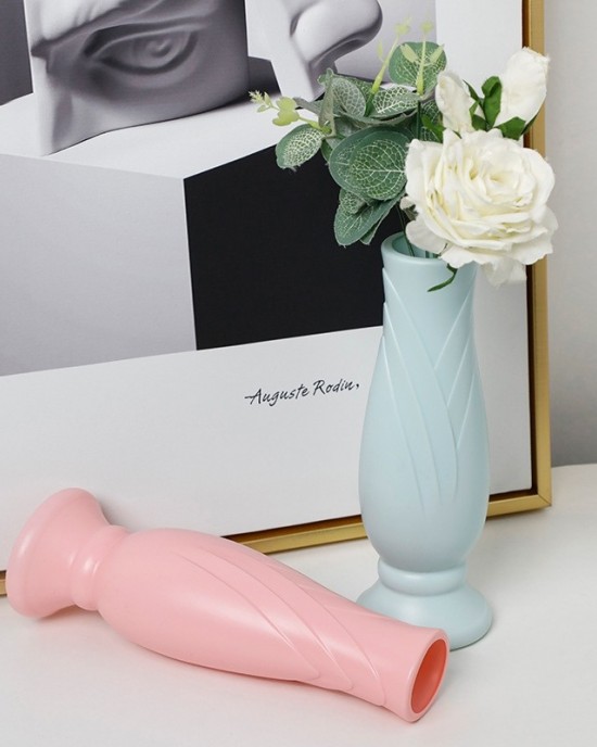 Petal Shaped Simple Drop  Proof PE Vase Imitation Porcelain Home Decoration Ornaments  Pink