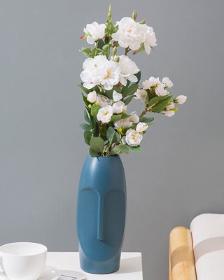 Durable Drop  Proof And Crack  Proof Thickened PE Dried Flower Ornaments Imitation Glaze Living Room Flower Arrangement Vase  Sea Blue