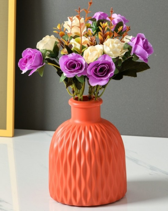 Drop Resistant PE Potted Plant Vase Colorful Imitation Porcelain Decorative Arrangement For Wet And Dry Use  Rose Pink