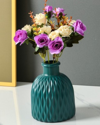 Drop Resistant PE Potted Plant Vase Colorful Imitation Porcelain Decorative Arrangement For Wet And Dry Use  Sea Blue