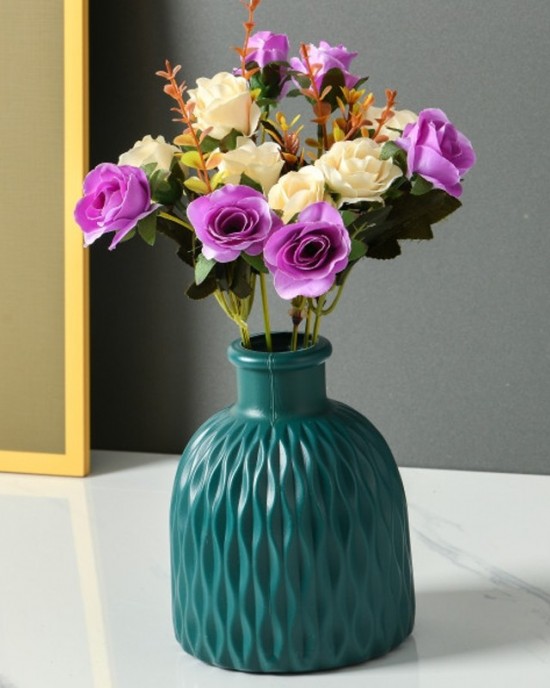 Drop Resistant PE Potted Plant Vase Colorful Imitation Porcelain Decorative Arrangement For Wet And Dry Use  Sea Blue