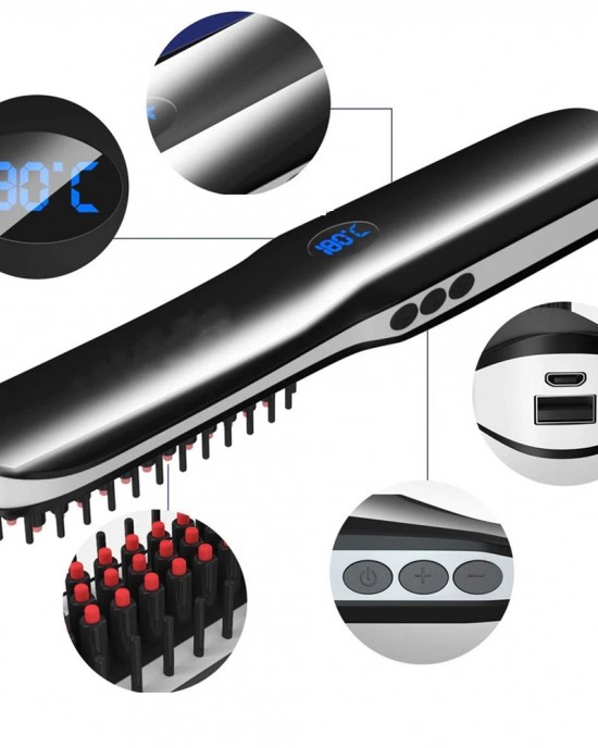 Multi functional Straight Hair Comb Cordless USB Charging Hair Straightening Brush LCD Wireless Men Beard Straightener Hair Style Comb Multi functional Straight Hair Comb Cordless USB Charging Hair Straightening Brush LCD Wireless Men Beard Straightener Hair Style Comb