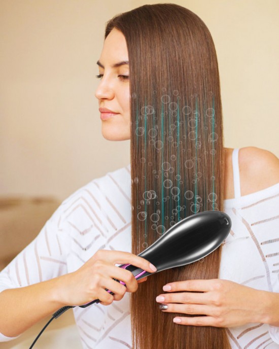 Hair Straightener Brush Anti  scald Electric Ionic Straightening Comb Ceramic Heating Temperature Adjustable Auto  Off Hair Brush