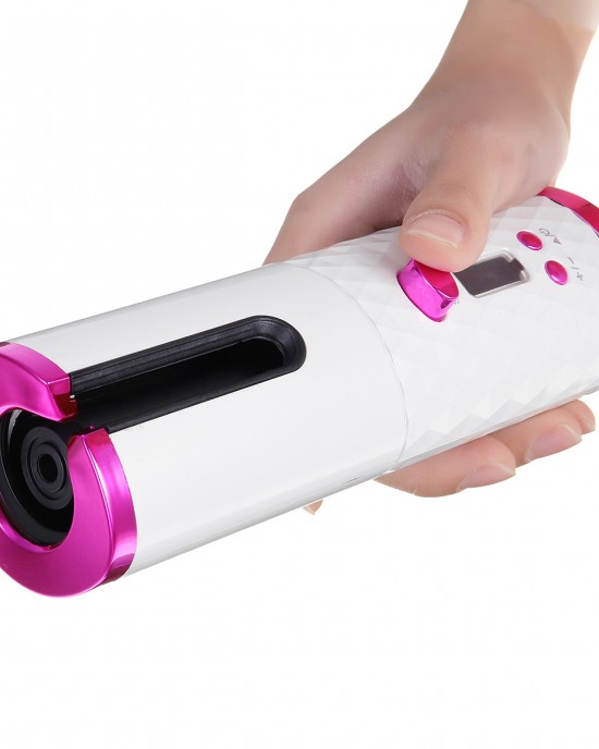 USB Rechargeable Cordless Auto  rotating Hair Curler Hair Waver Curling Iron with LCD Temp Display