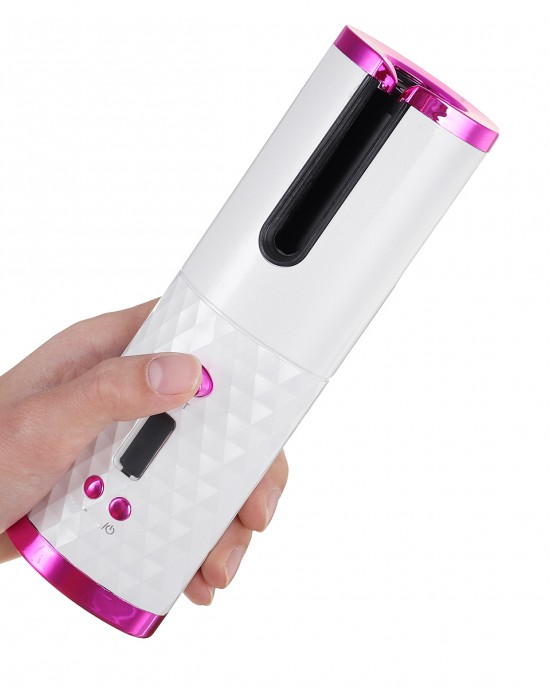 USB Rechargeable Cordless Auto  rotating Hair Curler Hair Waver Curling Iron with LCD Temp Display