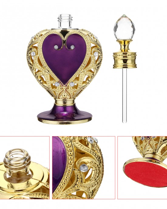 Vintage Empty Crystal Metal Purple Heart Perfume Bottle Filler Glass Collectible Gifts Vintage Empty Crystal Metal Purple Heart Perfume Bottle Filler Glass Collectible Gifts