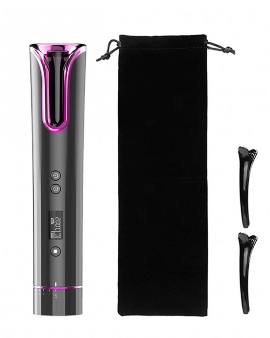 Portable Automatic Hair Curler Rechargeable Cordless LCD Display Curling Iron Corrugation Rotating Temperature Setting Hair Styler