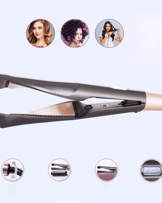 2 in 1 Far infrared Hair Straighter Curler LCD Digital Temperature Display Curling Iron PTC Heating Anti scalding One button Lock Hair Curler 2 in 1 Far infrared Hair Straighter Curler LCD Digital Temperature Display Curling Iron PTC Heating Anti scalding One button Lock Hair Curler