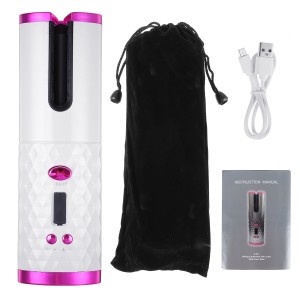 USB Rechargeable Cordless Auto  rotating Hair Curler Hair Waver Curling Iron with LCD Temp Display