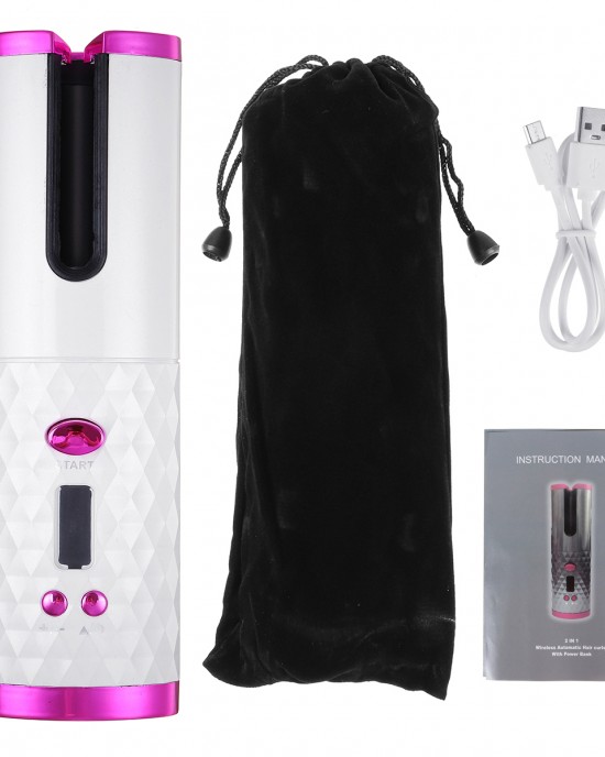 USB Rechargeable Cordless Auto  rotating Hair Curler Hair Waver Curling Iron with LCD Temp Display